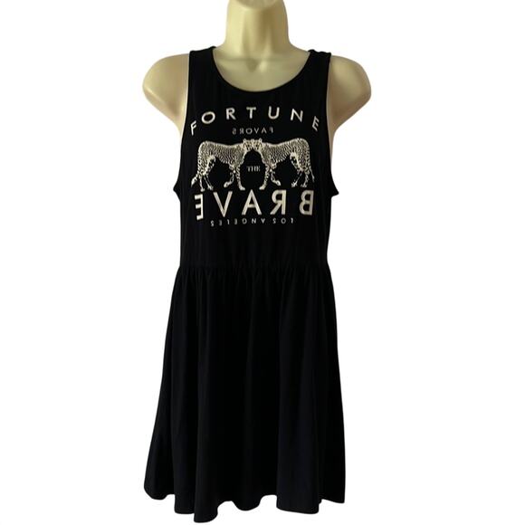 Forever 21 Black Knit Dress Size Medium Fit & Flare Fortune Favors the Brave - Picture 1 of 7